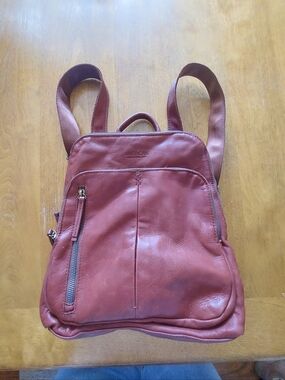 American Leather Company. Dusty Red Leather Backpack with Front Zips